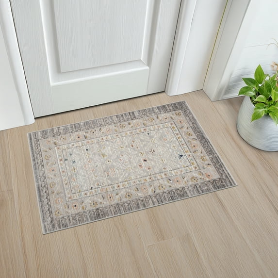 Crestwood Traditional Oriental 2x3 Gray and Aqua Polyester Indoor Area Rug, 2' x 3'