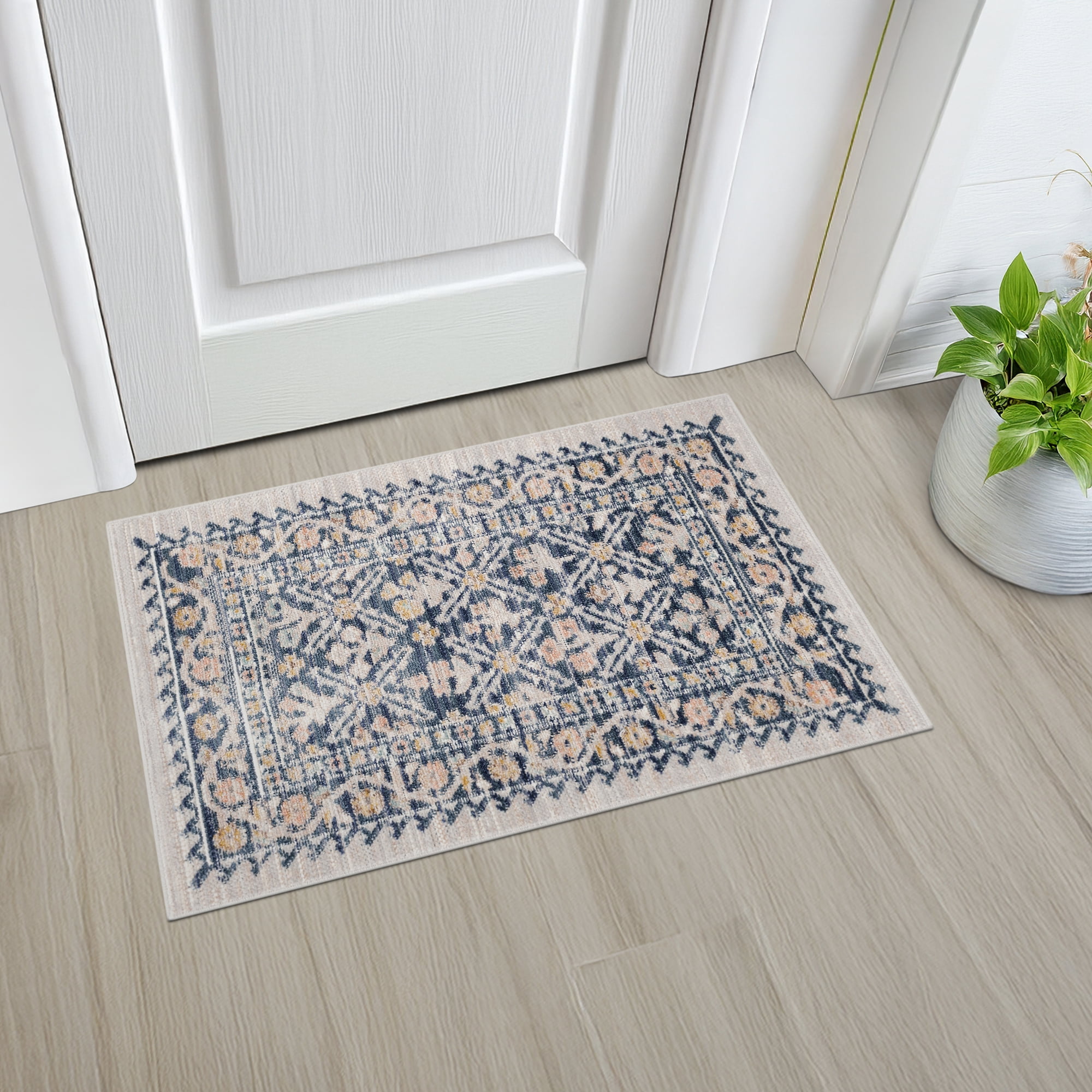 Crestwood Traditional Oriental 2x3 Navy and Aqua Polyester Indoor Area Rug, 2' x 3'