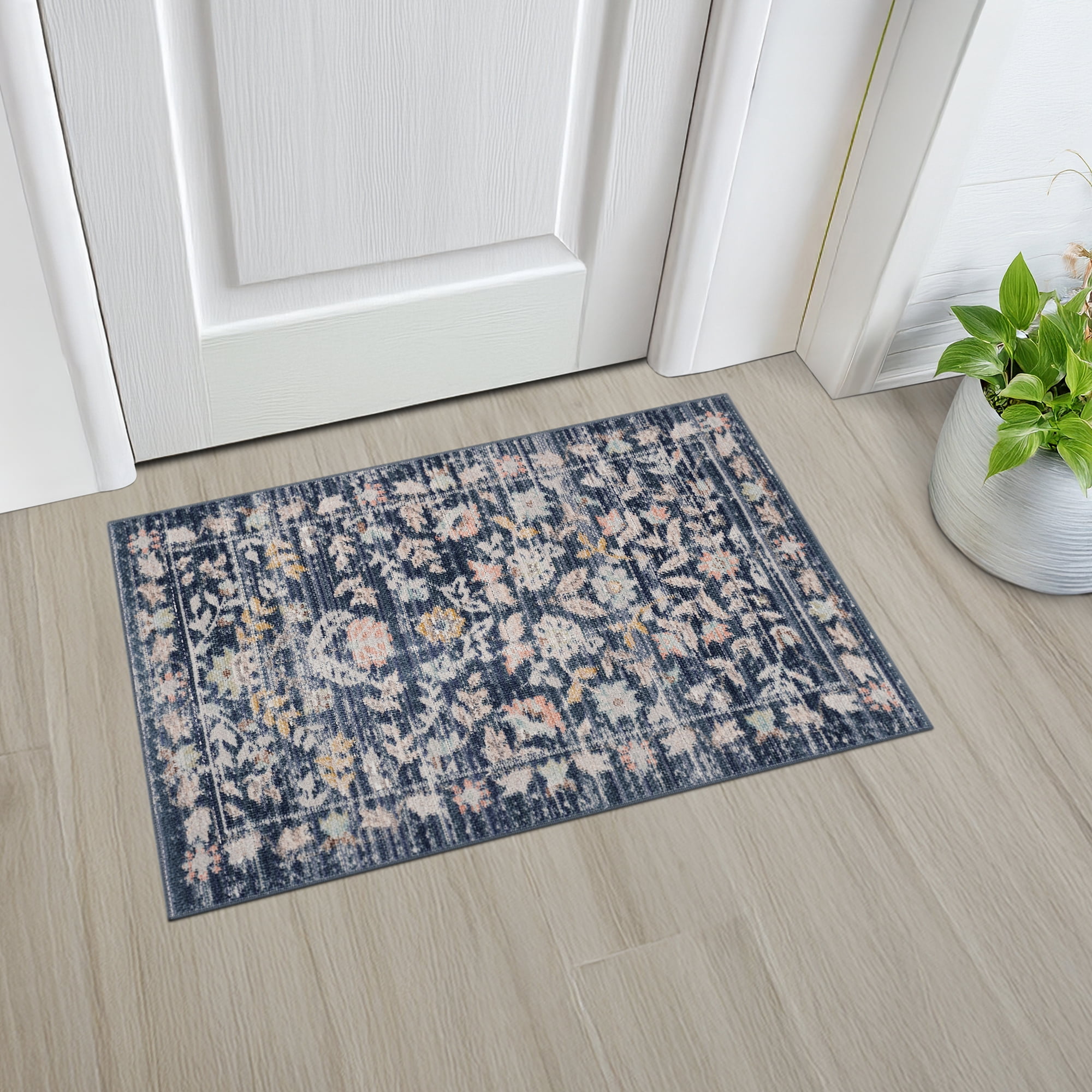 Crestwood Traditional Oriental 2x3 Navy and Aqua Polyester Indoor Area Rug, 2' x 3'