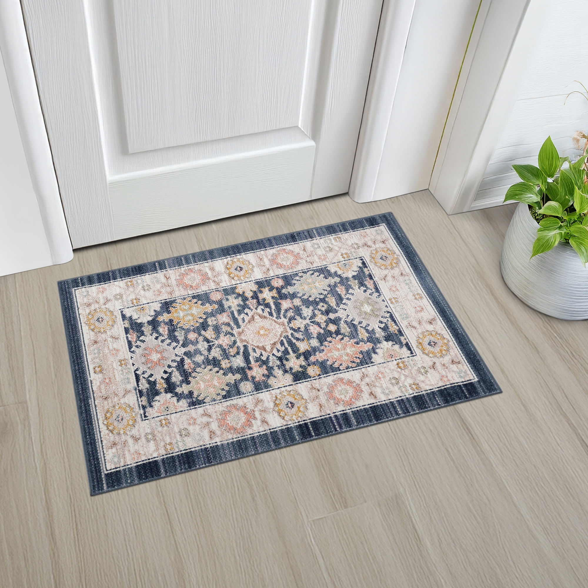 Crestwood Traditional Oriental 2x3 Navy and Aqua Polyester Indoor Area Rug, 2' x 3'
