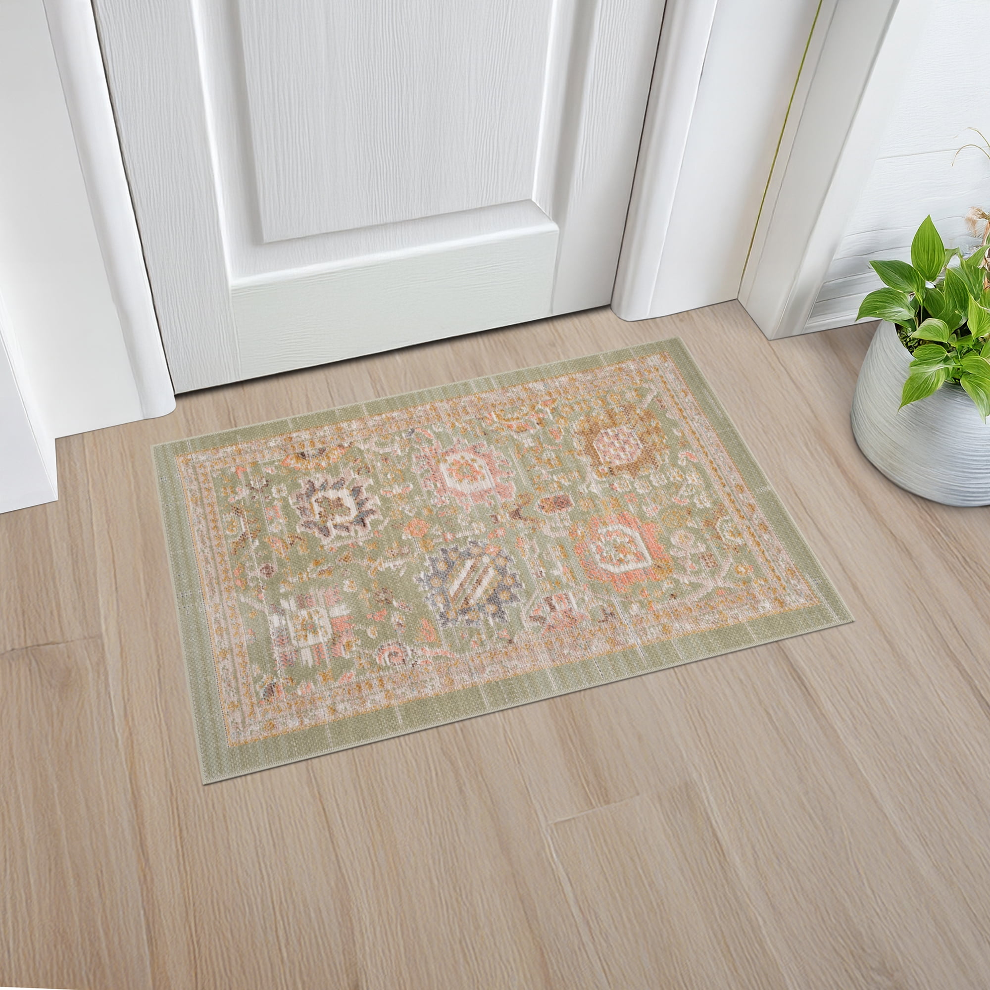 Crestwood Traditional Oriental 2x3 Sage and Brown Polyester Indoor Area Rug, 2' x 3'