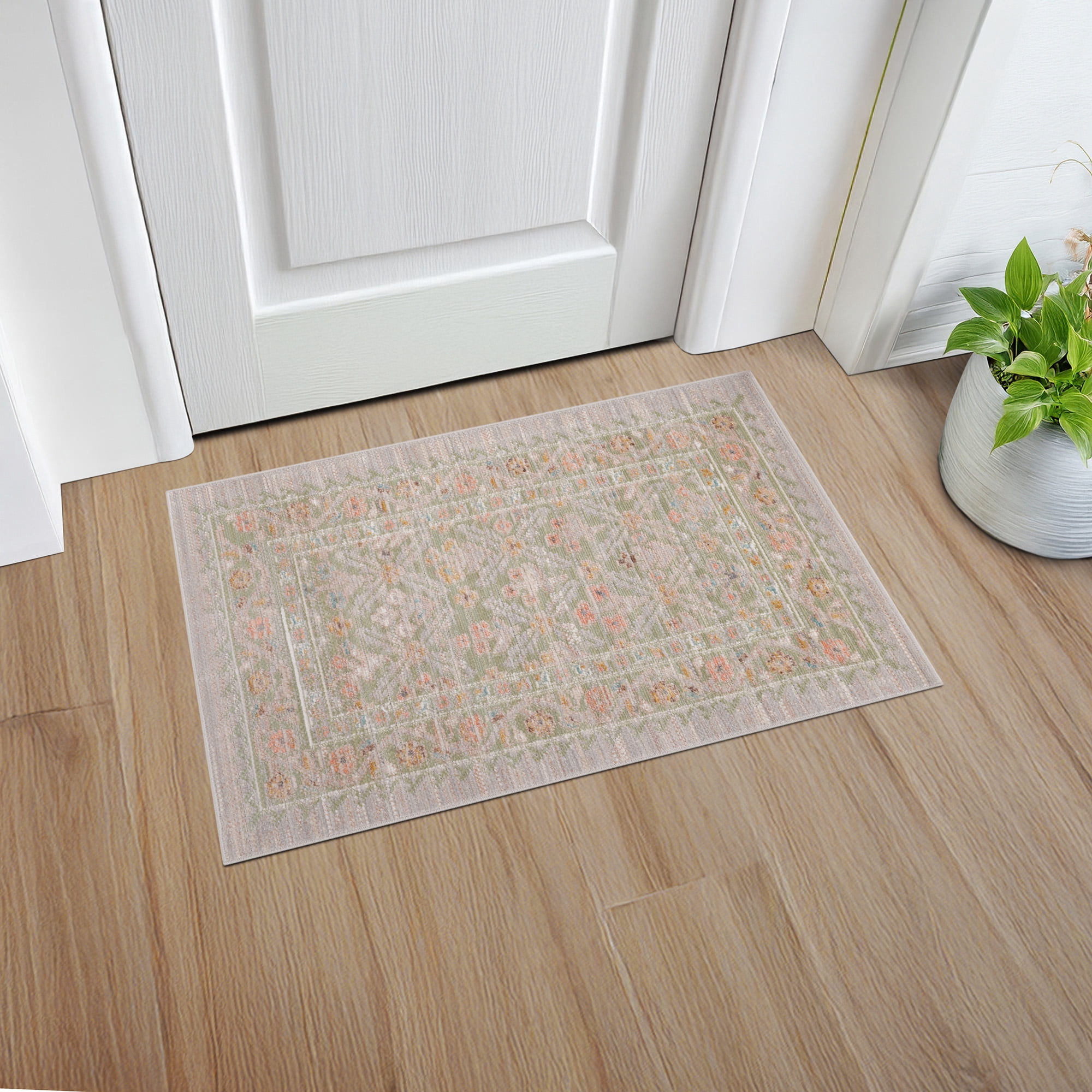 Crestwood Traditional Oriental 2x3 Sage and Gold Polyester Indoor Area Rug, 2' x 3'