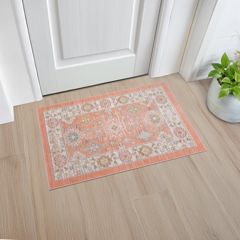 Crestwood Traditional Oriental 2x3 Salmon and Aqua Polyester