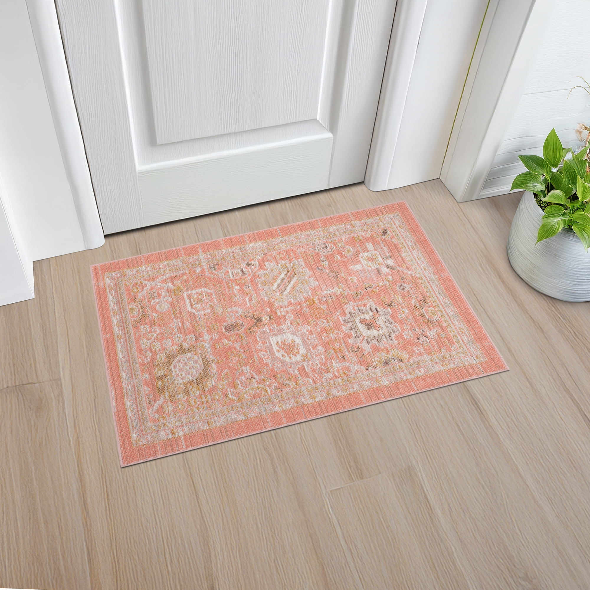 Crestwood Traditional Oriental 2x3 Salmon and Brown Polyester Indoor Area Rug, 2' x 3'