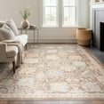 thumbnail image 1 of Crestwood Traditional Oriental 5x7 Brown and Aqua Polyester Indoor Area Rug, 5'3'' x 7', 1 of 6
