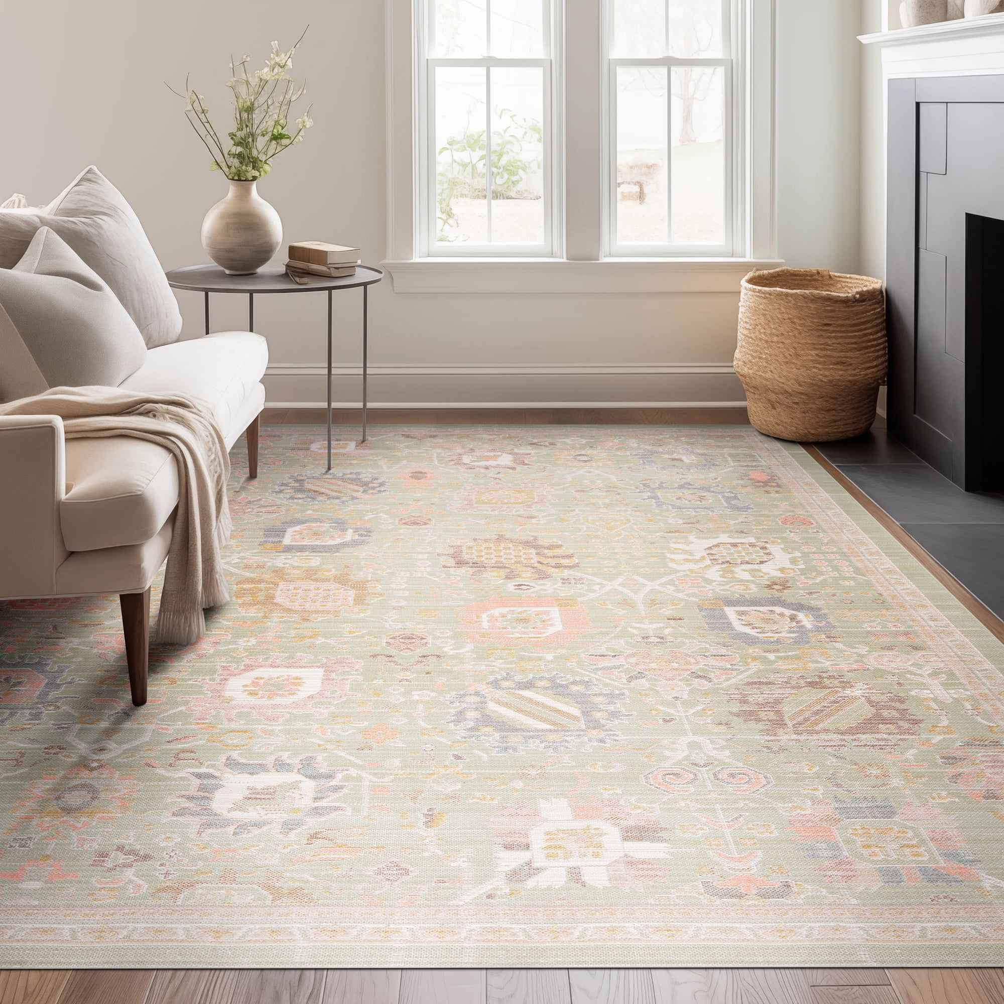Crestwood Traditional Oriental 5x7 Sage and Brown Polyester Indoor Area Rug, 5'3'' x 7'