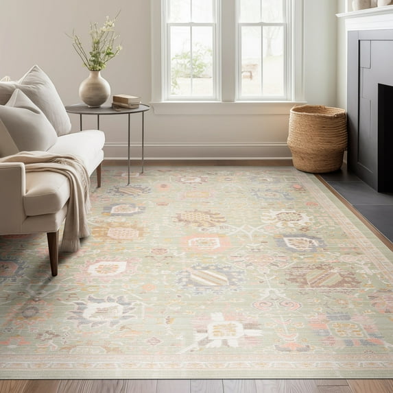 Crestwood Traditional Oriental 5x7 Sage and Brown Polyester Indoor Area Rug, 5'3'' x 7'