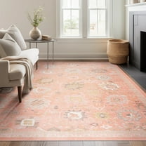 Crestwood Traditional Oriental 5x7 Salmon and Brown Polyester Indoor Area Rug, 5'3'' x 7'