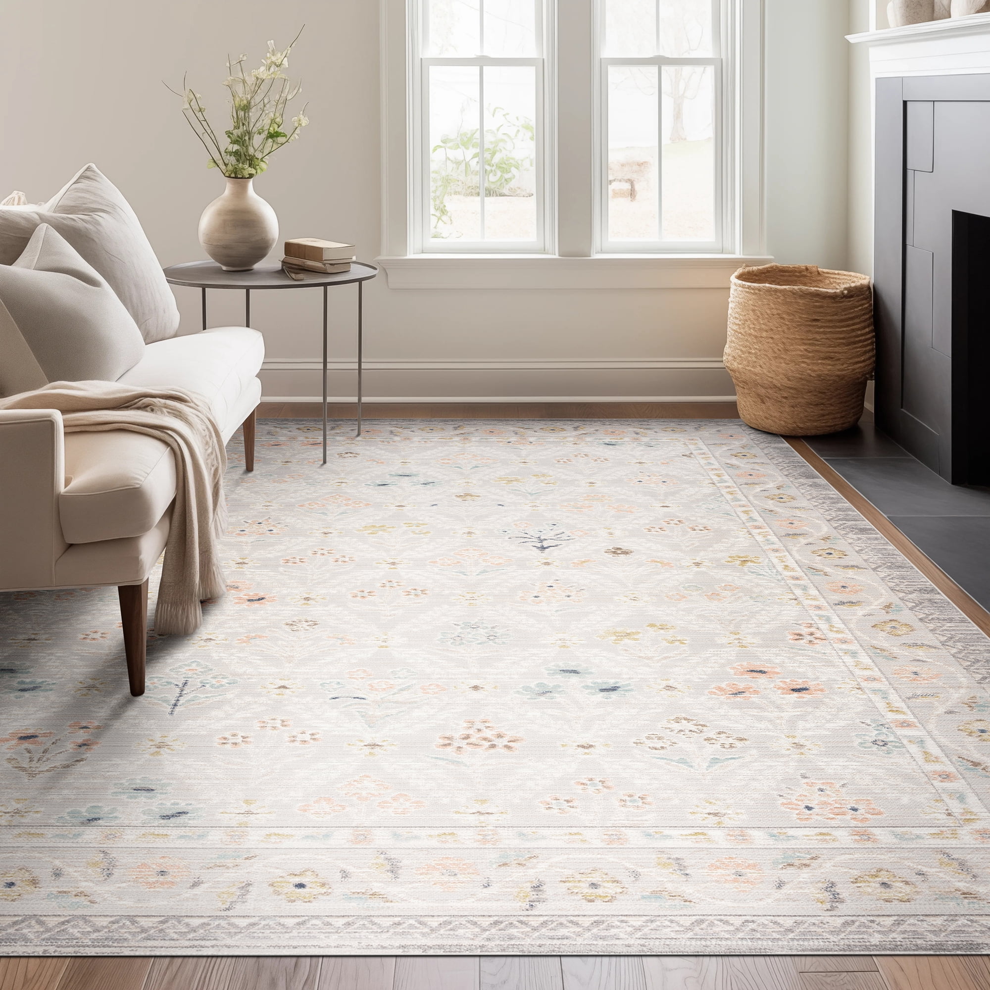 Crestwood Traditional Oriental 8x10 Gray and Aqua Polyester Indoor Area Rug, 7'10'' x 9'4''