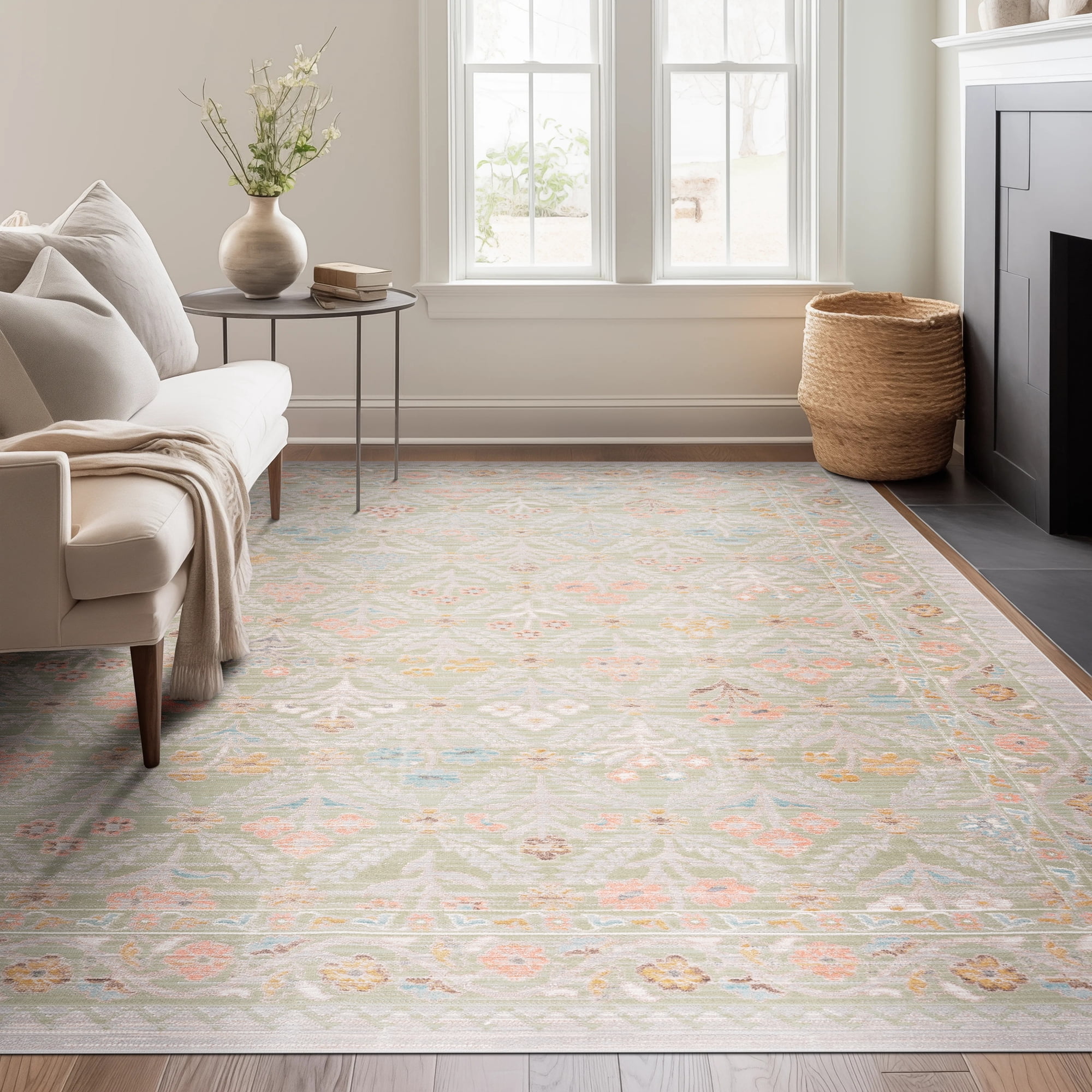 Crestwood Traditional Oriental 8x10 Sage and Gold Polyester Indoor Area Rug, 7'10'' x 9'4''