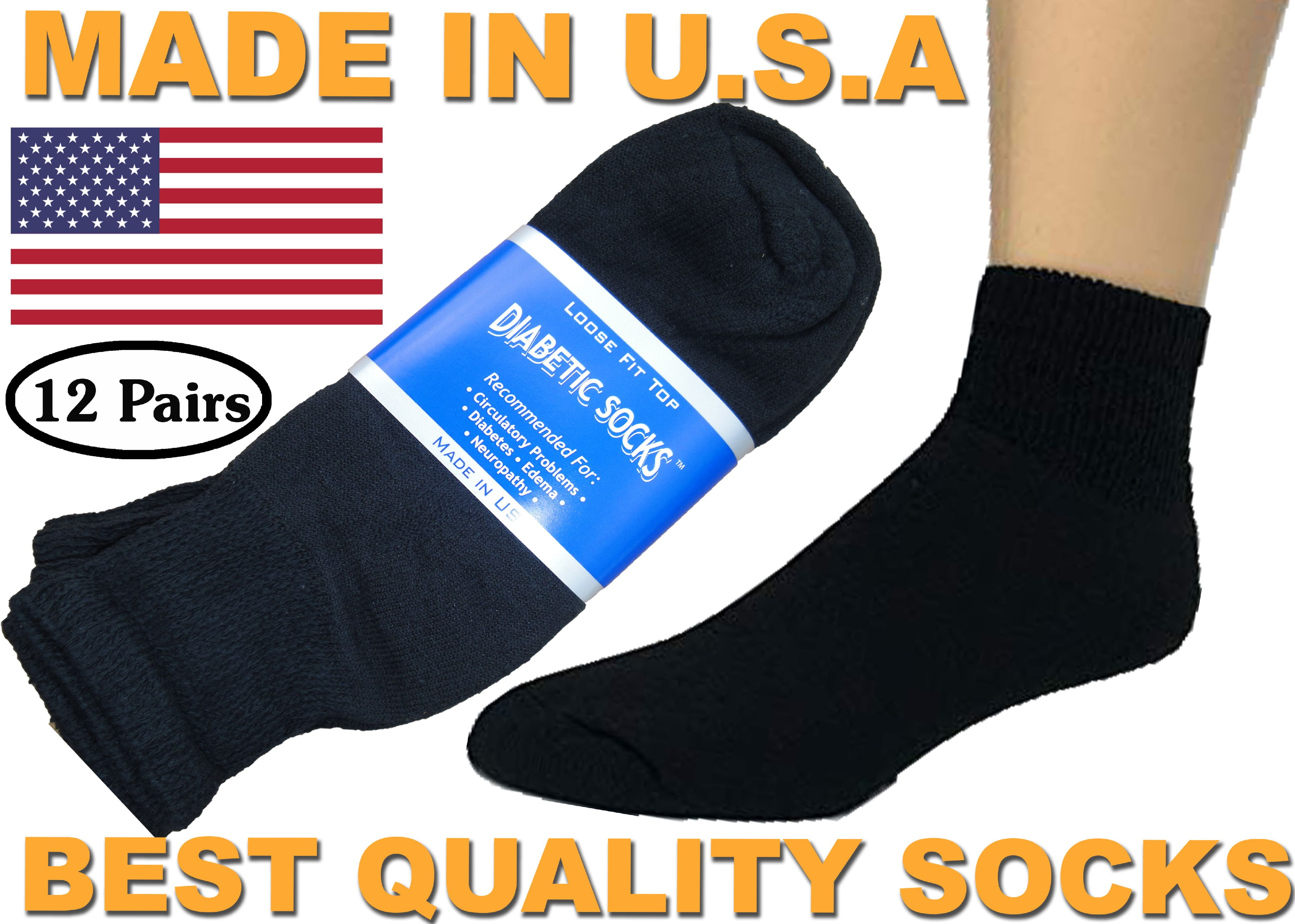 Creswell 12 Pairs Black Diabetic Ankle Socks 10-13 Size MADE IN U.S.A