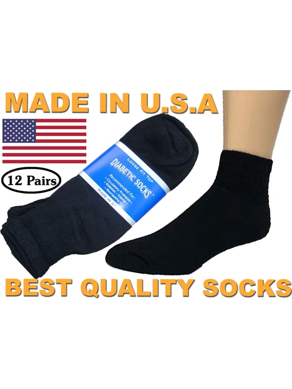 Creswell 12 Pairs Black Diabetic Ankle Socks 10-13 Size MADE IN U.S.A