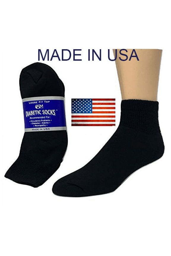 Creswell 12 Pairs Black Diabetic Ankle Socks 13-15 King Size MADE IN U.S.A