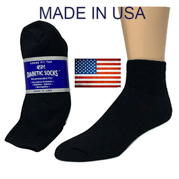 Creswell 12 Pairs Black Diabetic Ankle Socks 13-15 King Size MADE IN U.S.A
