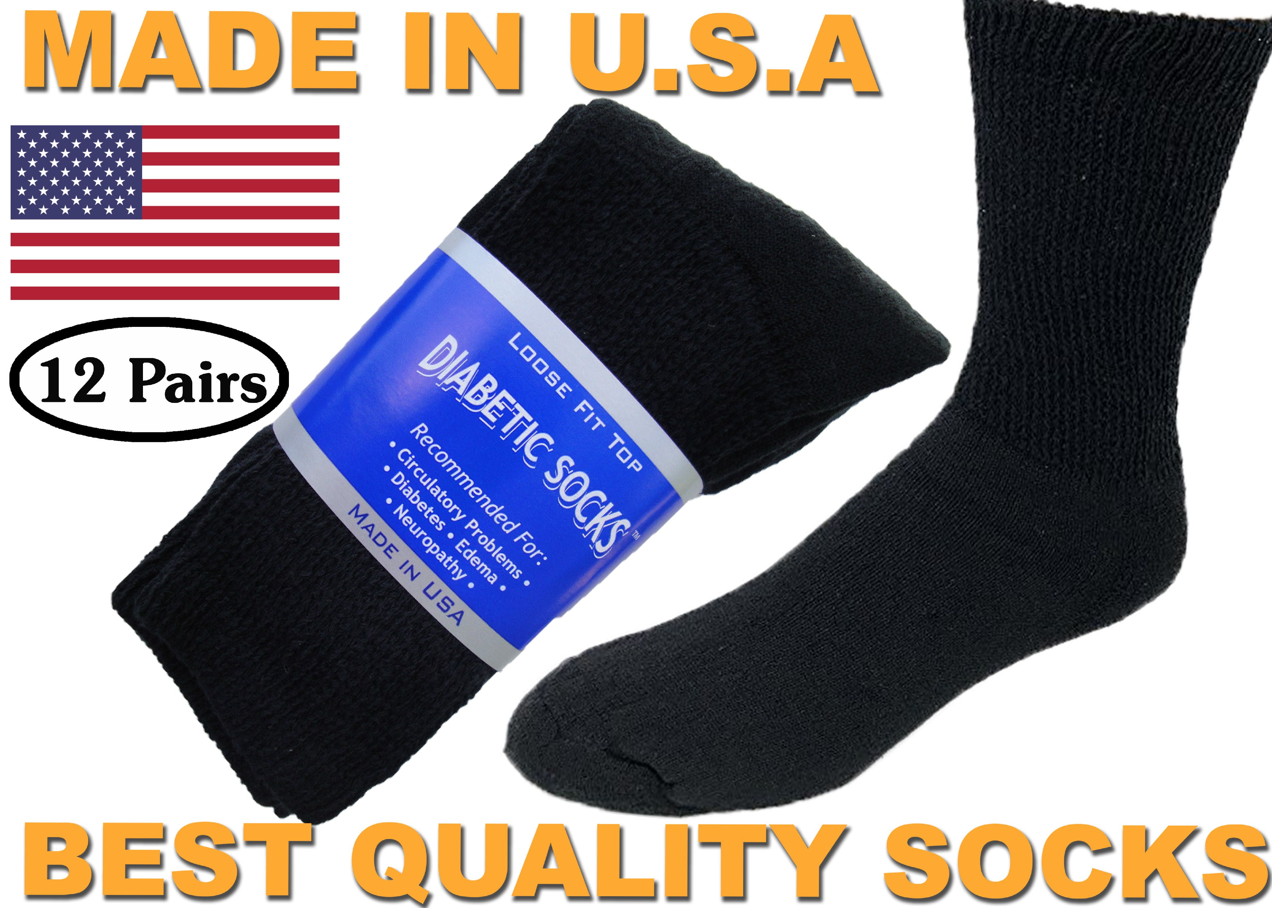 Creswell 12 Pairs Black Diabetic Crew Socks 10-13 Size MADE IN U.S.A