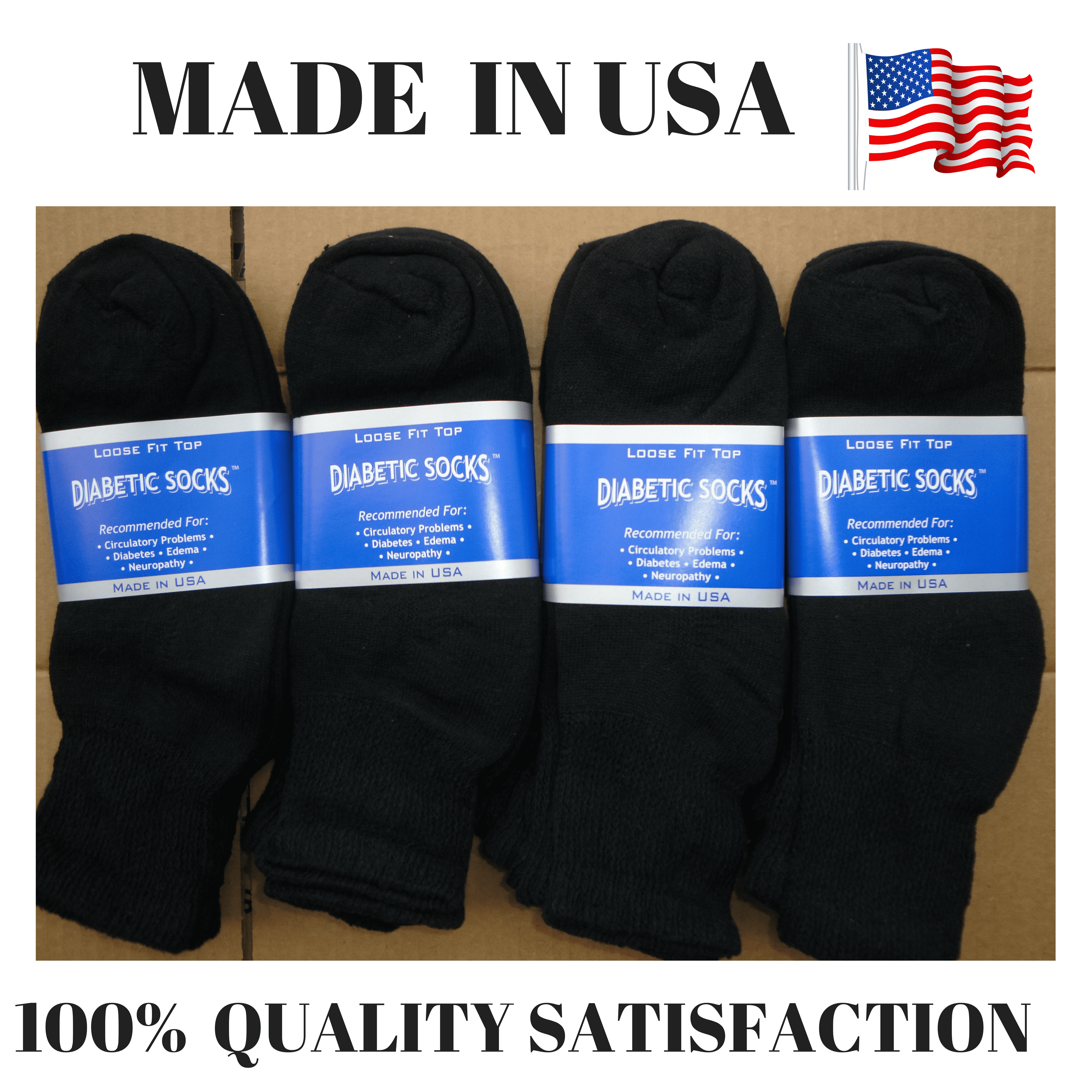 Creswell 12 Pairs Of Mens Black Diabetic Ankle Socks 10-13 Size Made in USA