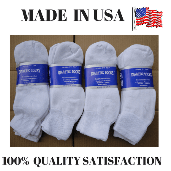 Creswell 12 Pairs Of Mens White Diabetic Ankle Socks 13-15 King Size Made in USA