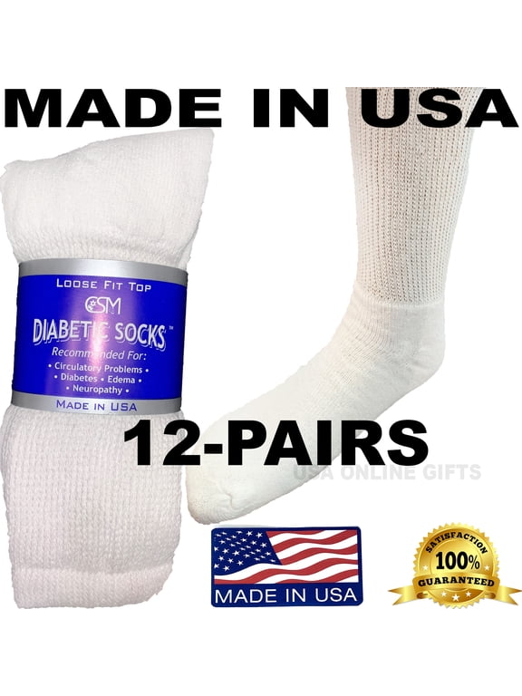 Creswell 12 Pairs Of Mens White Diabetic Crew Socks 10-13 Size