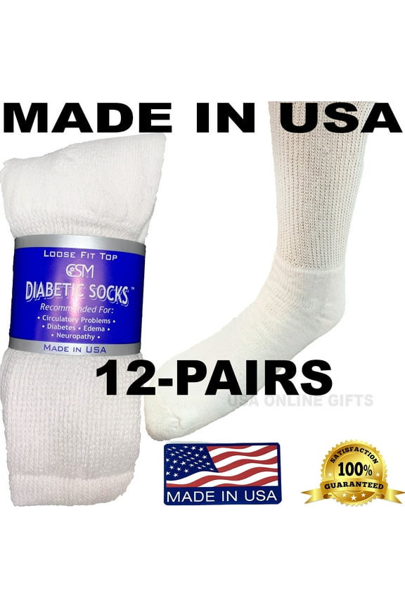 Creswell 12 Pairs Of Mens White Diabetic Crew Socks 10-13 Size