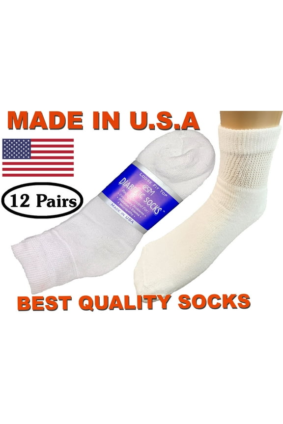 Creswell 12 Pairs White Diabetic Ankle Socks 13-15 King Size MADE IN U.S.A