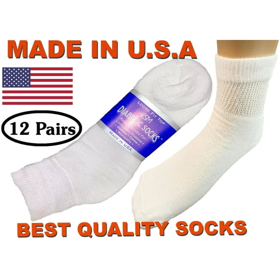 Creswell 12 Pairs White Diabetic Ankle Socks 9-11 Size MADE IN U.S.A