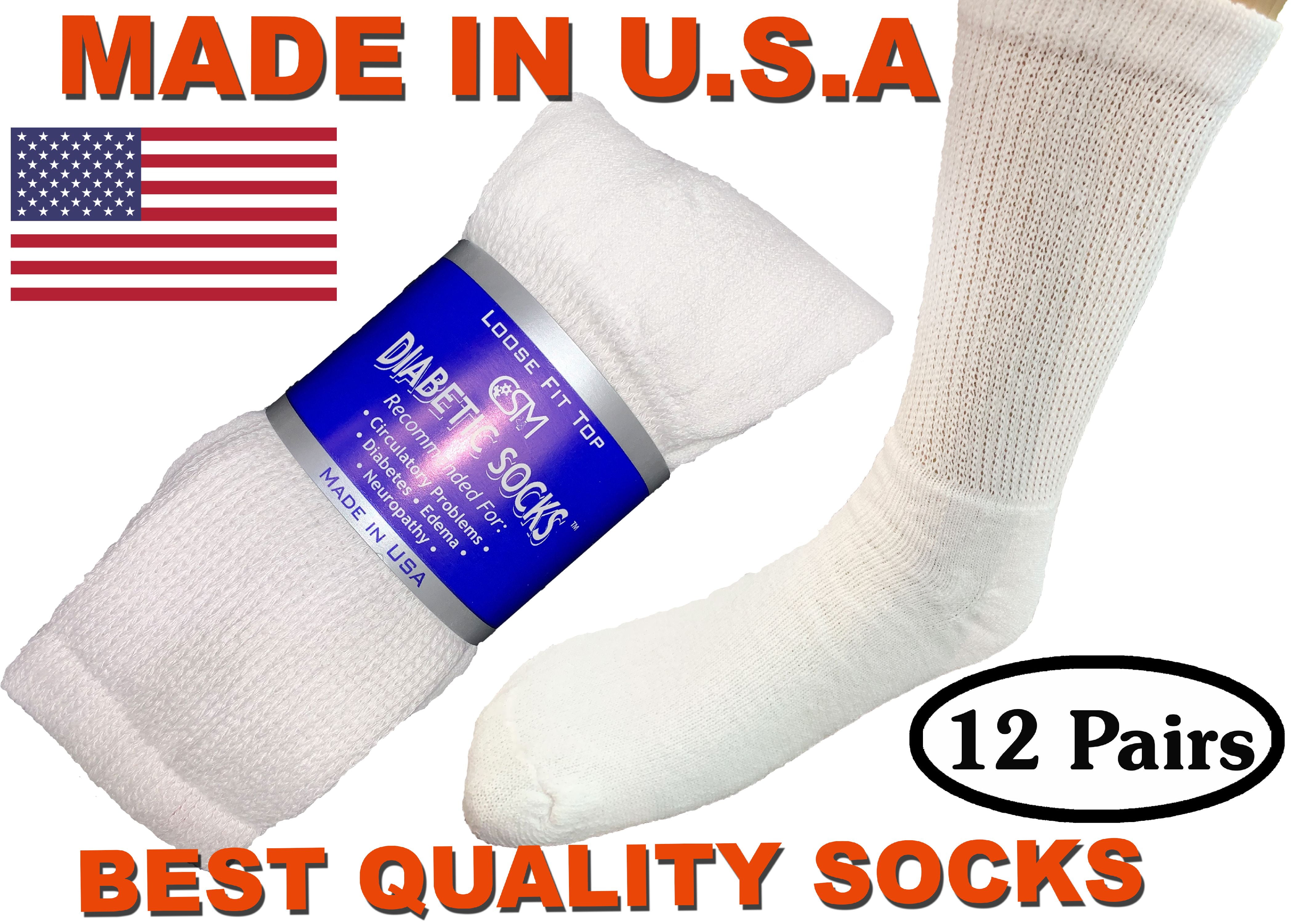 Creswell 12 Pairs White Diabetic Crew Socks 9-11 Size MADE IN U.S.A