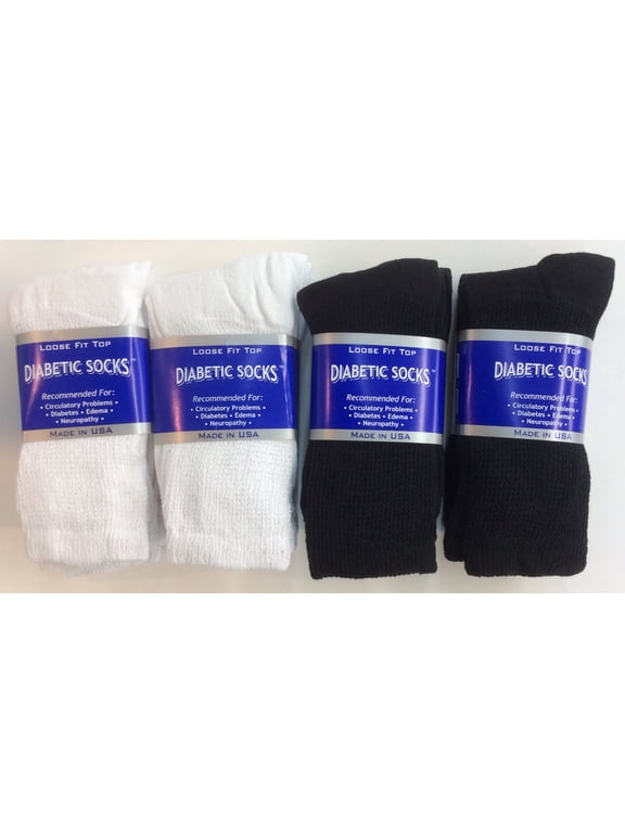 Creswell 12 Pairs of Mens Black and White Diabetic Crew Socks 10-13 Size