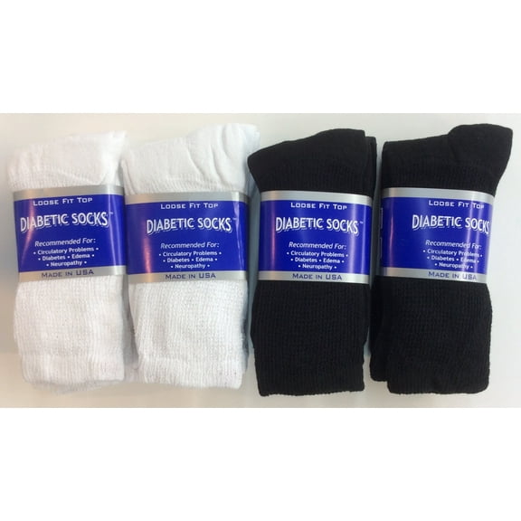 Creswell 12 Pairs of Mens Black and White Diabetic Crew Socks 10-13 Size