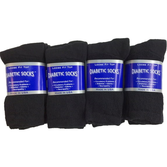 Creswell 18 Pairs Of Mens Black Diabetic Crew Socks 13-15 King Size Made in USA