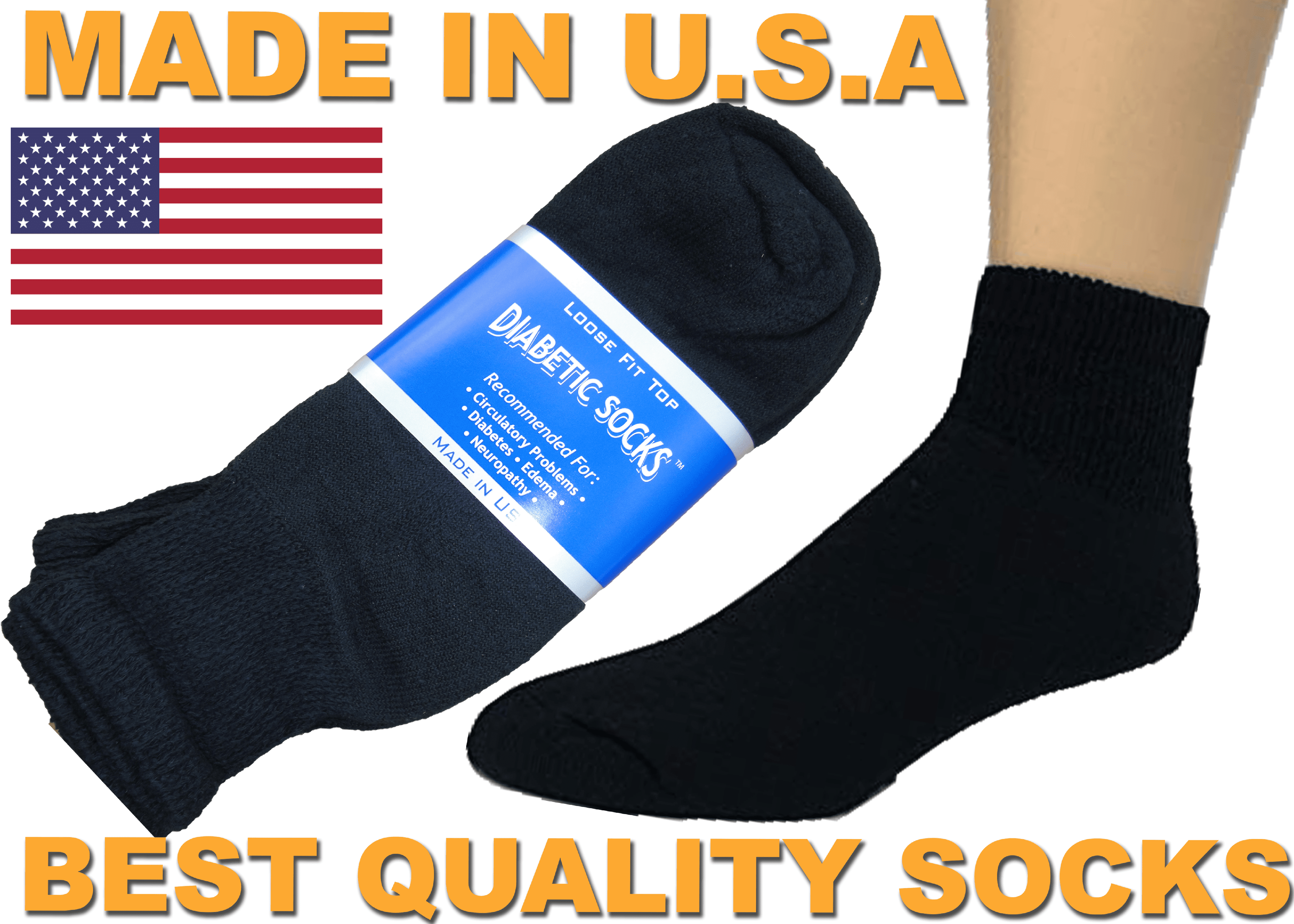 Creswell 24 Pairs Of Mens Black Diabetic Ankle Socks 13-15 Size MADE IN USA