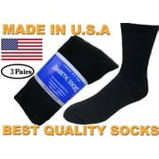 CRESWELL SOCK MILLS Creswell 3 Pairs Of Mens Black Diabetic Crew Socks 10-13 Size MADE IN USA