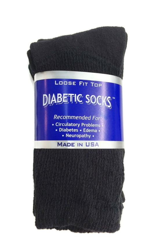 Creswell 3 Pairs Of Mens Black Diabetic Crew Socks 13-15 King Size