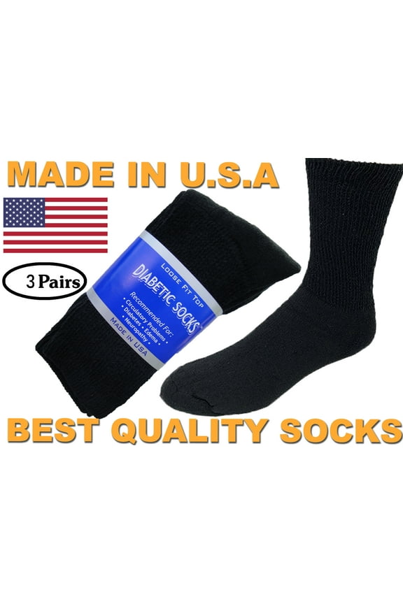 Creswell 3 Pairs Of Mens Black Diabetic Crew Socks 13-15 Size  MADE IN U.S.A