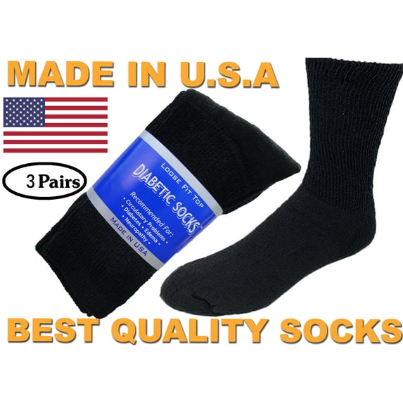 Creswell 3 Pairs Of Mens Black Diabetic Crew Socks 13-15 Size MADE IN U.S.A