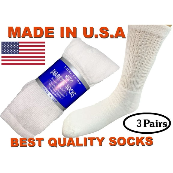 Creswell 3 Pairs Of Mens White Diabetic Crew Socks 10-13 Size MADE IN USA