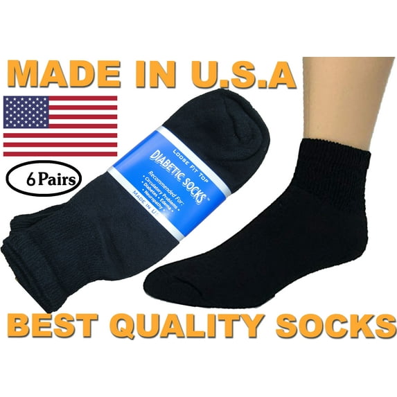 Creswell 6 Pairs Of Mens Black Diabetic Ankle Socks 13-15 Size MADE IN USA
