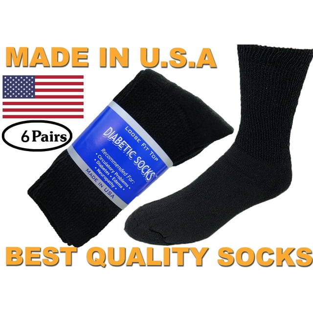 Creswell 6 Pairs Of Mens Black Diabetic Crew Socks 1315 Size MADE IN