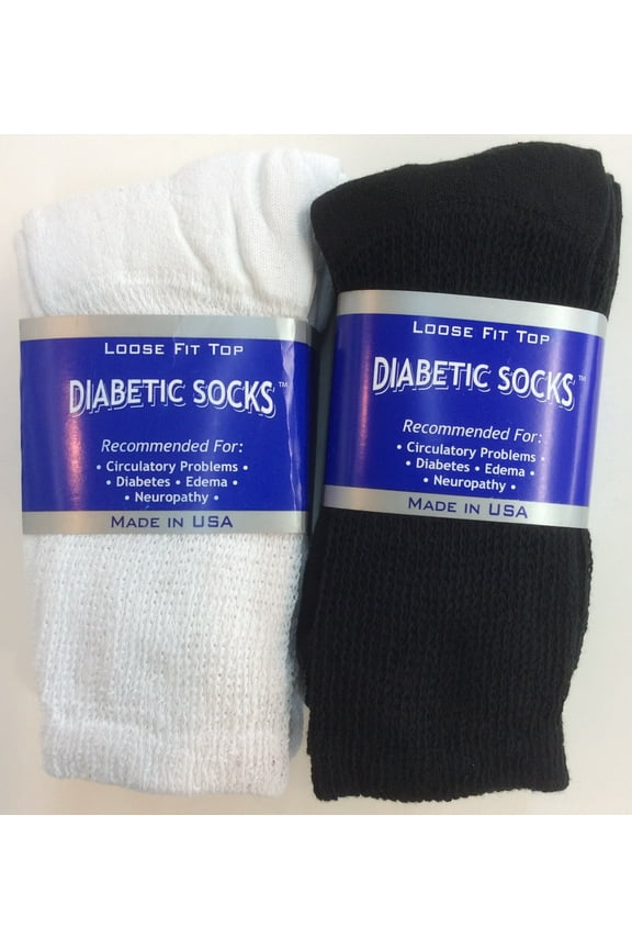 Creswell 6 Pairs Of Mens White And Black Diabetic Crew Socks 13-15 King Size