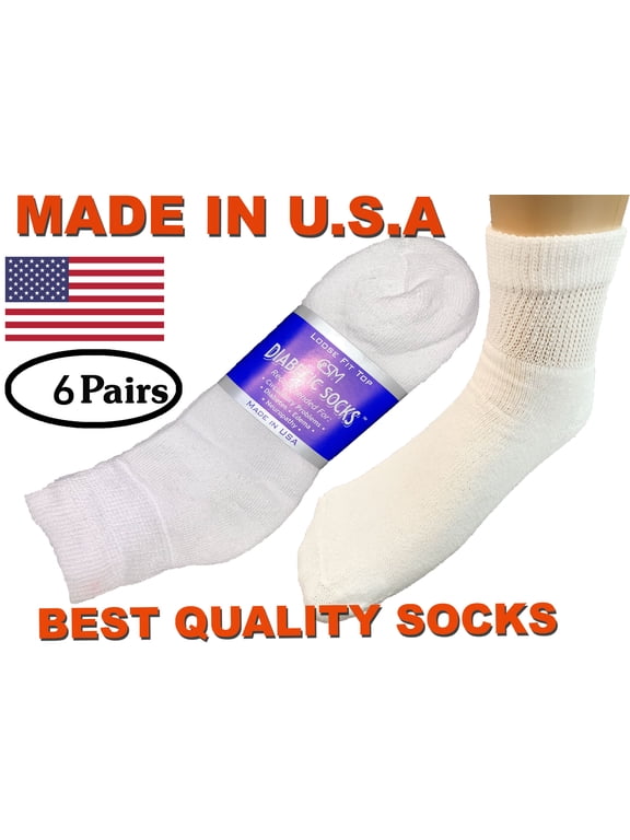 Creswell 6 Pairs Of Mens White Diabetic Ankle Socks 13-15 Size MADE IN USA