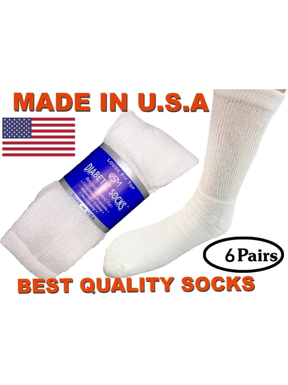 Creswell 6 Pairs White Diabetic Crew Socks 10-13 Size MADE IN U.S.A