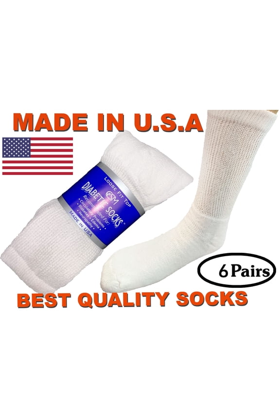 Creswell 6 Pairs White Diabetic Crew Socks 10-13 Size MADE IN U.S.A