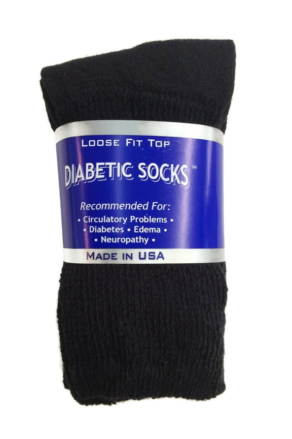 3 Pairs of Men's Black Diabetic Crew Socks 10-13 Size