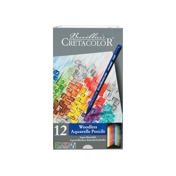 Cretacolor Aqua Monolith Woodless Watercolor Pencil Set, 12-Colors