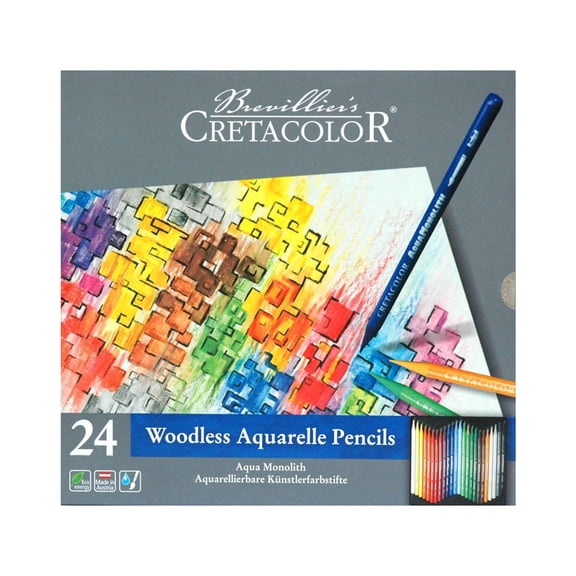 Cretacolor Aqua Monolith Woodless Watercolor Pencil Set, 24-Colors