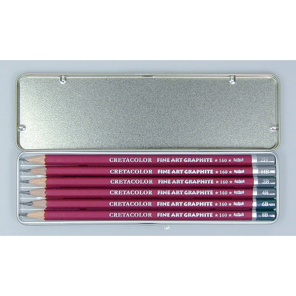 Cretacolor Fine Art Graphite Tin Set, Red Graphite Pencil Pocket Tin Set of 6