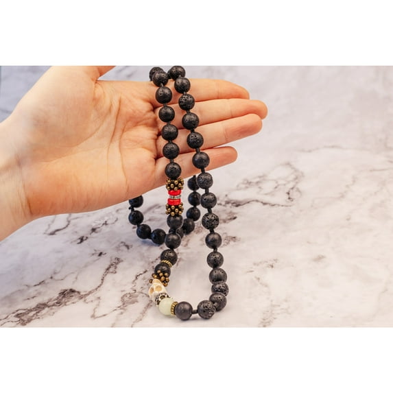 Crete Artisan Handmade Lava Stone Beads 10mm Skull Unisex Necklace