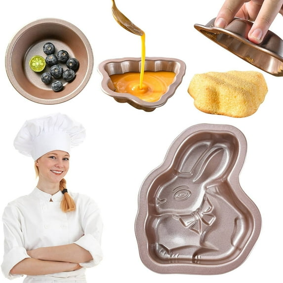 Crethinkaty Rabbit Shape Mini Cake Pan Pie Molds, 5.3 IN Cake Tin Non Stick Bakeware for Christmas Cake Chocolate Fondant Sweets Baking Molds