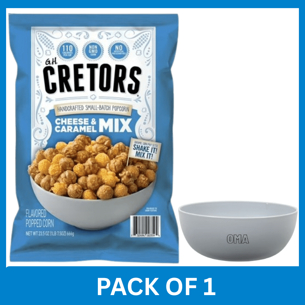 Cretors Cheese and Caramel Flavored Popcorn Mix, 23.5 oz Pack of 1 with Serving Bowl by OMA