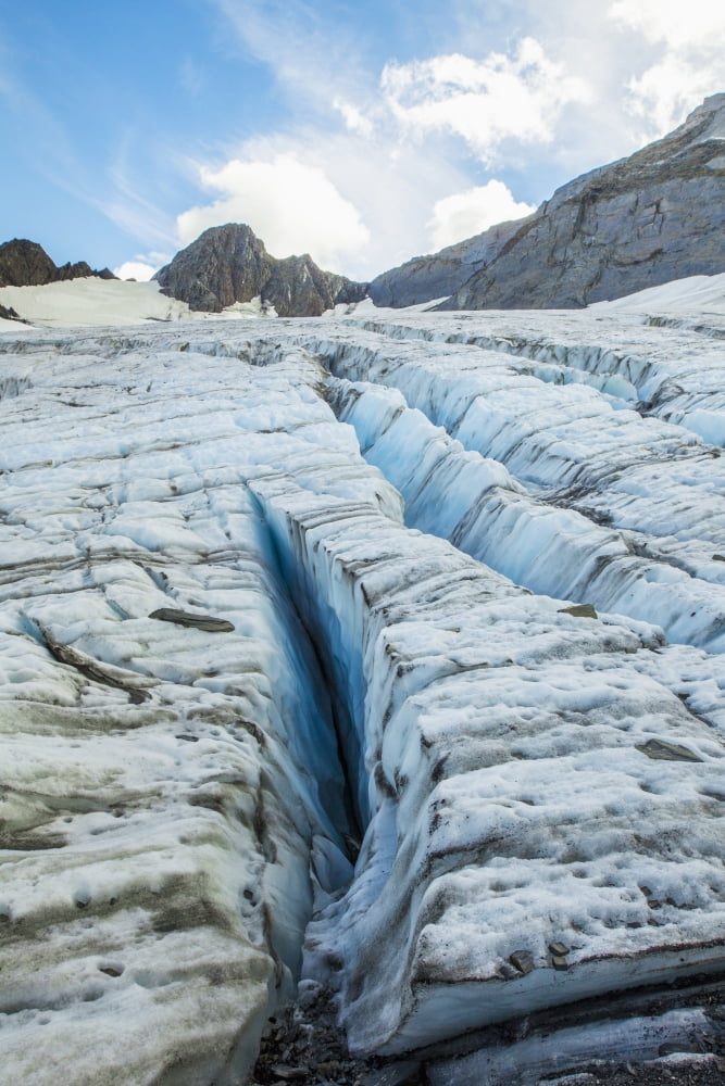 Crevasses cover an unnamed glacier atop the Chugach Mountains near Valdez Alaska United States of America Canvas Art - Zachary Sheldon Design Pics (12 x 19)