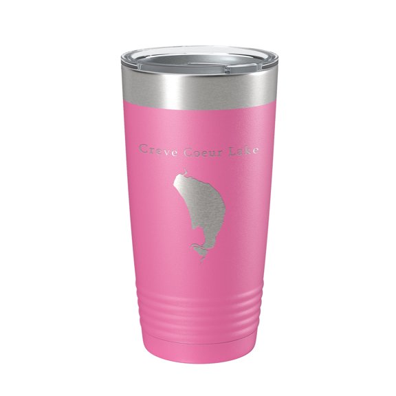 Creve Coeur Lake Map Tumbler Travel Mug Insulated Laser Engraved Coffee Cup St. Louis, Missouri 20 oz Pink